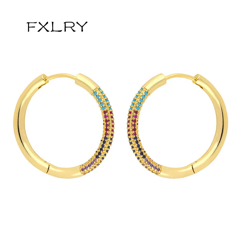 

Женские круглые серьги-кольца FXLRY, двухцветные, с радужным фианитом