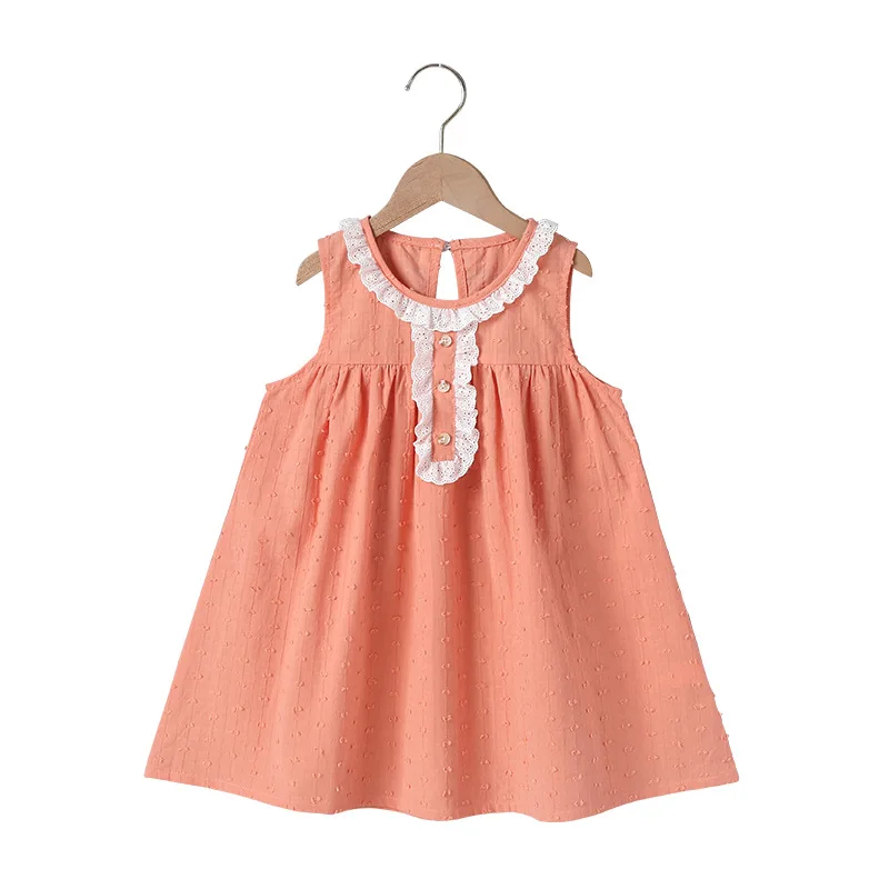 

Summer 2021 Girls Dress Girls Summer Dress Sleeveless O Neck Lace Orange Bodycon Cute School Style Dress Vestidos 18M-6T