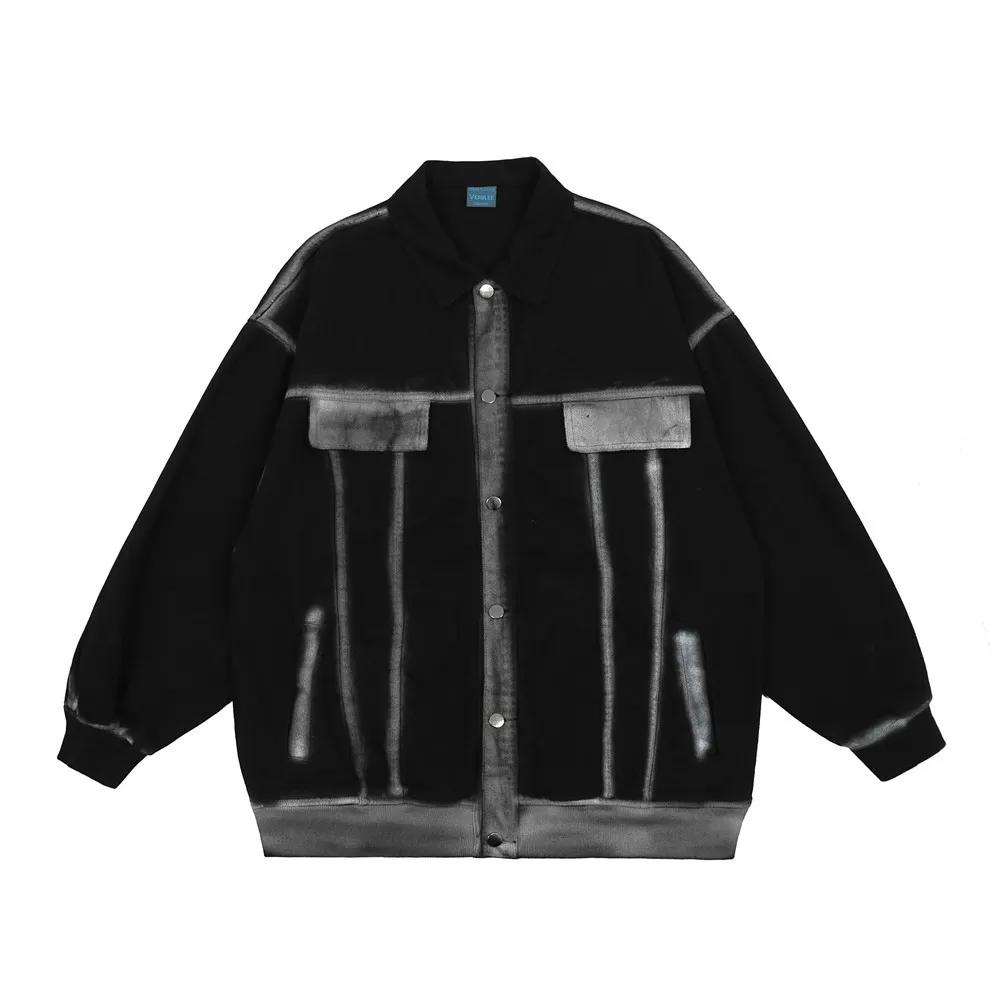 

Eukaaru Letter Graffiti Denim Jacket Men‘s’ Ins High Street Fashion Jacket Men Loose Stand Collar Tops Mens Hip Hop Jackets Coat