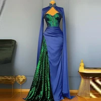 new splicing prom dresses long sleeves mermaid keyhole front high neck evening gowns sexy women pageant dress custom made