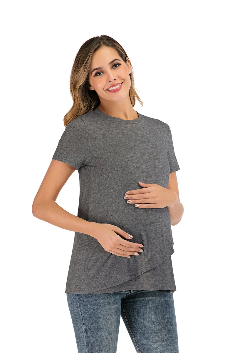 

Women Pregnant's Maternity Clothes 2020Wrap Top Sleeves Double Layer Pregnancy Shirt Breastfeeding Clothes Enfermeria Hamile