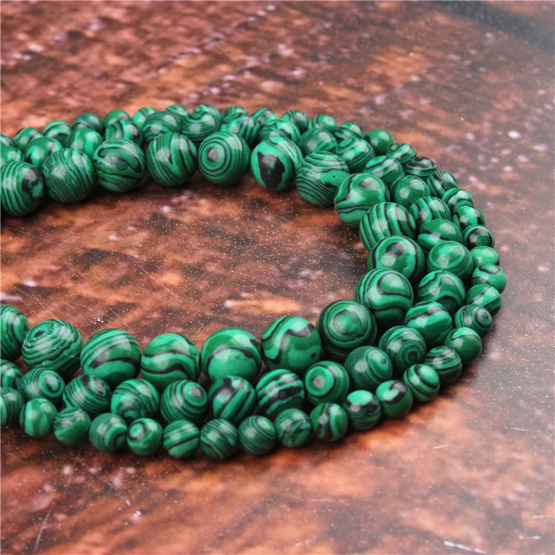 Свадебный комплект из модных малахитовый круглые свободные бусины ювелирные
