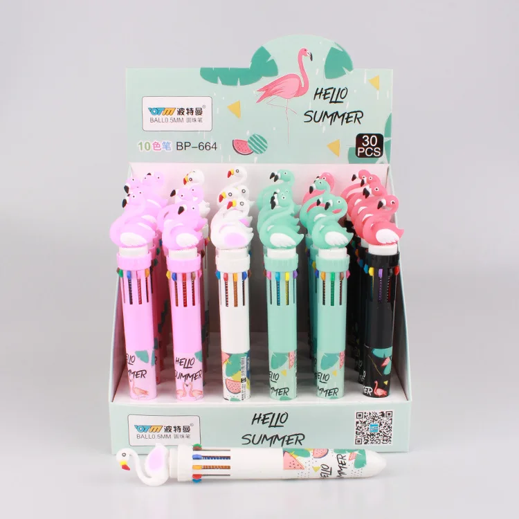 

Cartoon Flamingo 10 Colors Ballpoint Pen 30 Pcs/lot Cute Press Ball Pens School Office Writing Supplies Stationery Gift
