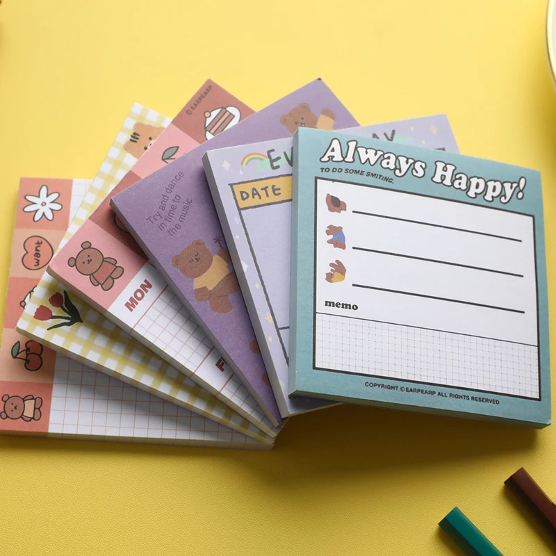 

50 Sheets Korea Paper Joy Bear Planner Sticky Notes Kawaii Stationery Cute Memo Pad Notepad Office Leave Message Office Supplies