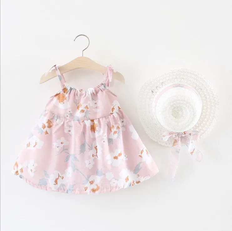 Children's Wear Girls 2019 New Baby Dress Fresh White Magnolia Straw Hat Bow Strap Princess Dresses | Детская одежда и обувь