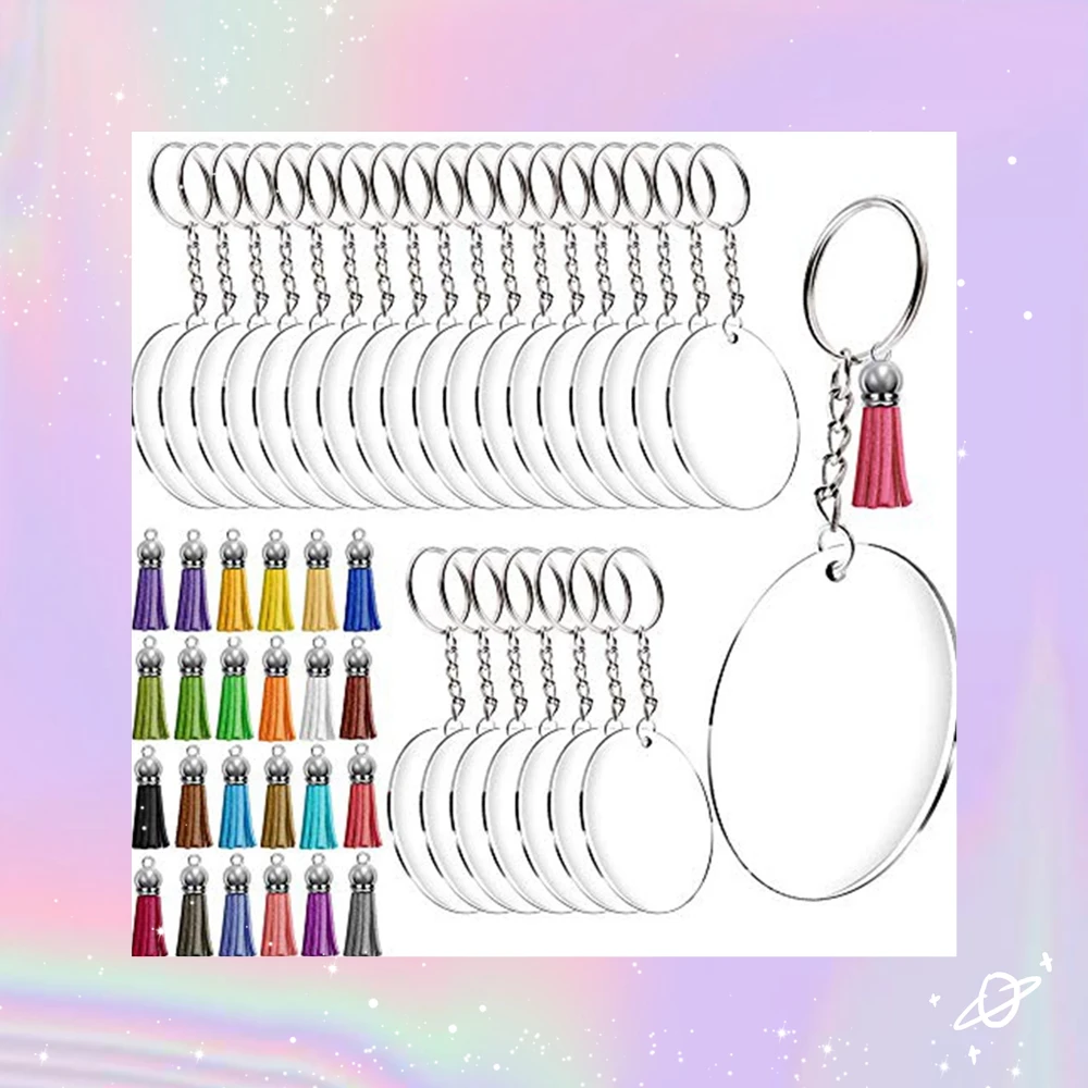 

Acrylic Keychain Blanks, Transparent Round Acrylic Discs Circles, Colorful Tassel Pendants for DIY Projects and Crafts