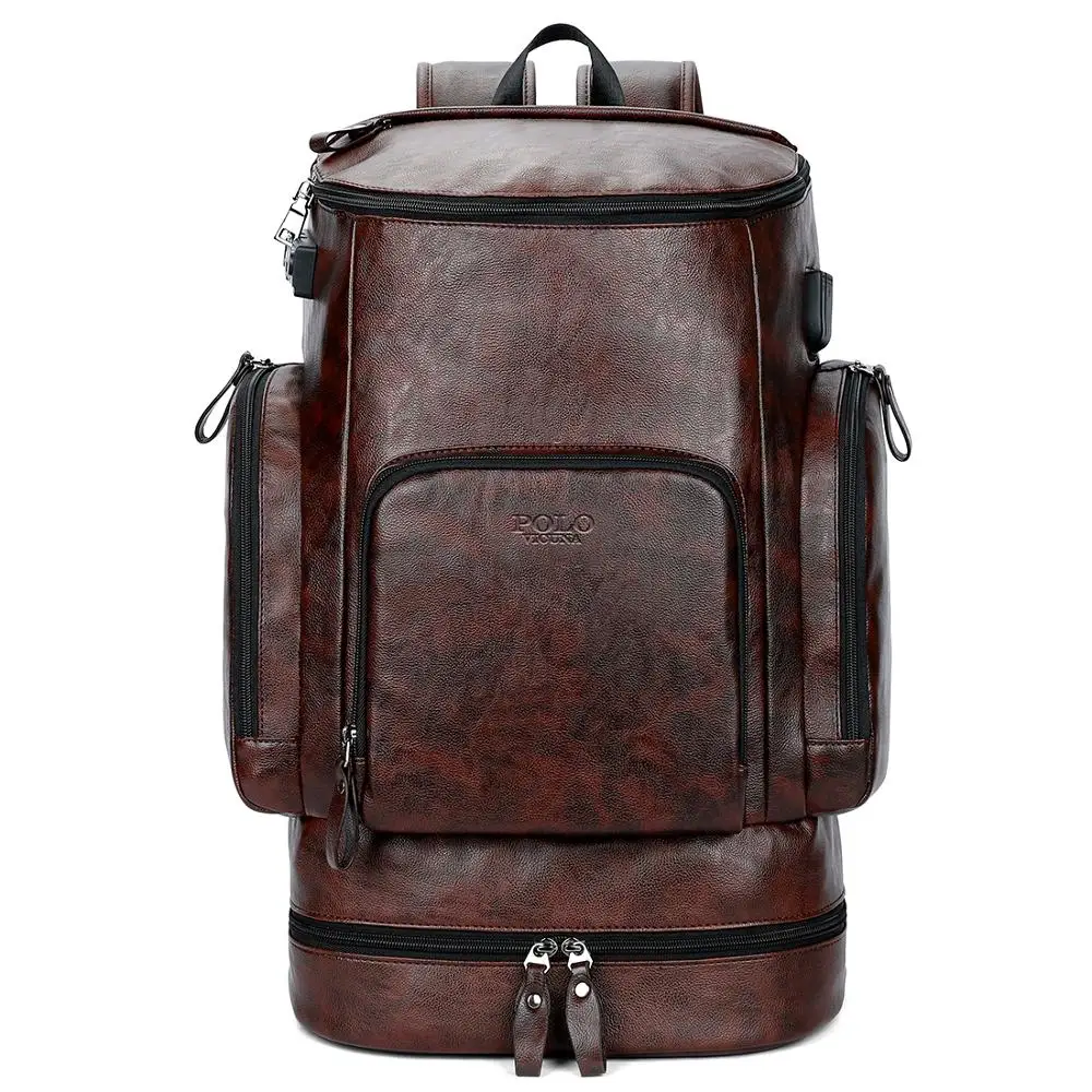 brown VICUNA POLO, кожаный, Новое поступление, многофункциональный бизнес рюкзак для ноутбука с отверстием для наушников, usb зарядка, мужской рюкзак для путешествий - Цвет: brown