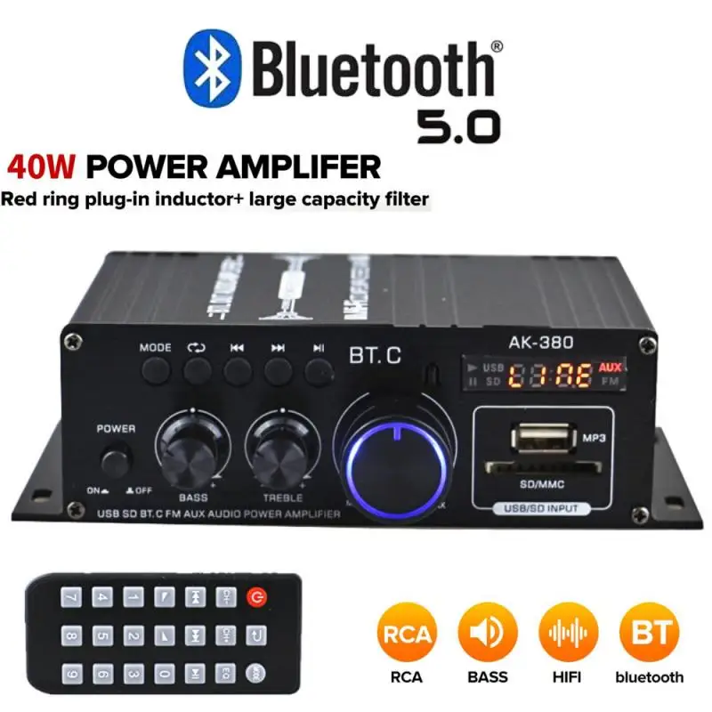 40 Вт * 2 аудио Bluetooth канальный звуковой мощный стерео усилитель мини HiFi цифровой Amp