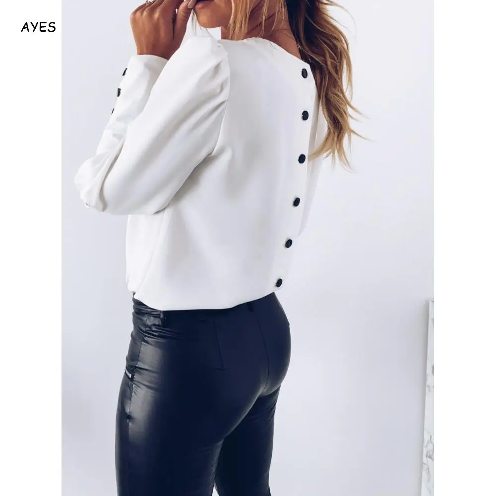

Women Vogue Retro Blouse Top Long Sleeve Elegant Shirts Autumn Spring Blouses Solid Back Buttons Vintage Clothes Plus Size 3xl