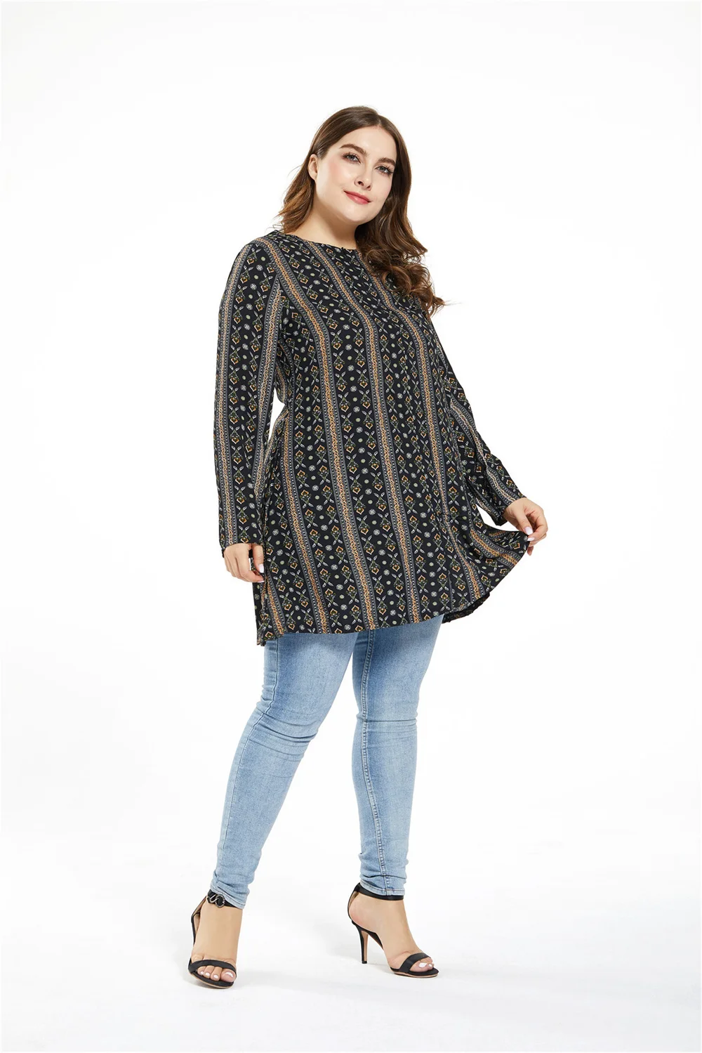 

European And American 7XL Plus Size Women's Vintage Clothes Mid-Length Shirts Loose Lady Long Tops Retro Style Female Shirt 2011