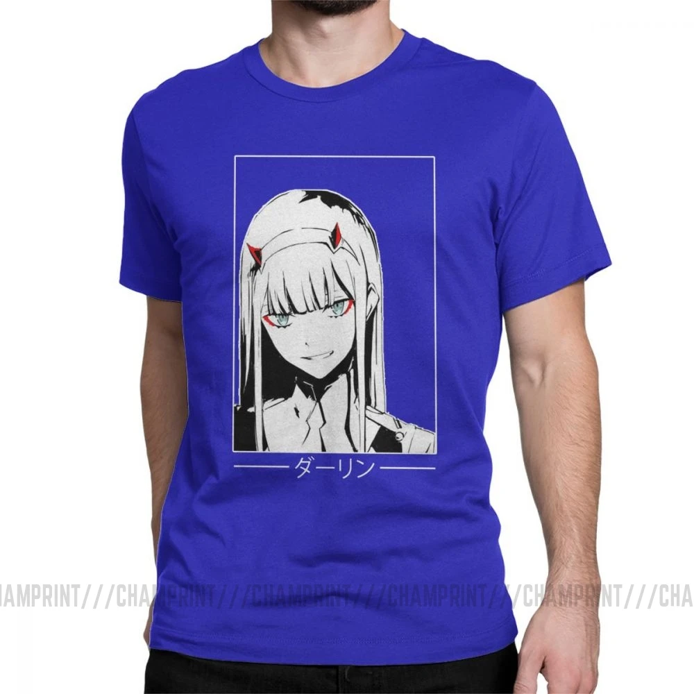 Zero Two Darling In The Franxx White Аниме Манга Футболка мужская большого размера топы хипстерские футболки с круглым вырезом очищенная хлопковая футболка - Цвет: Синий