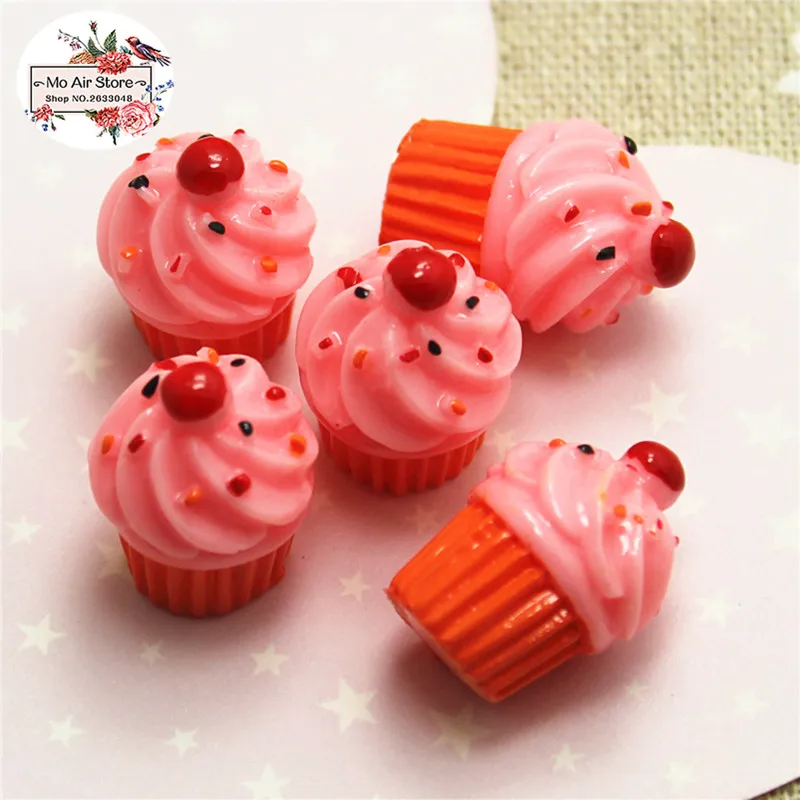 Розовый клубника мороженое чашка 10 шт десерт 3D смолы Flatback кабошон миниатюрный