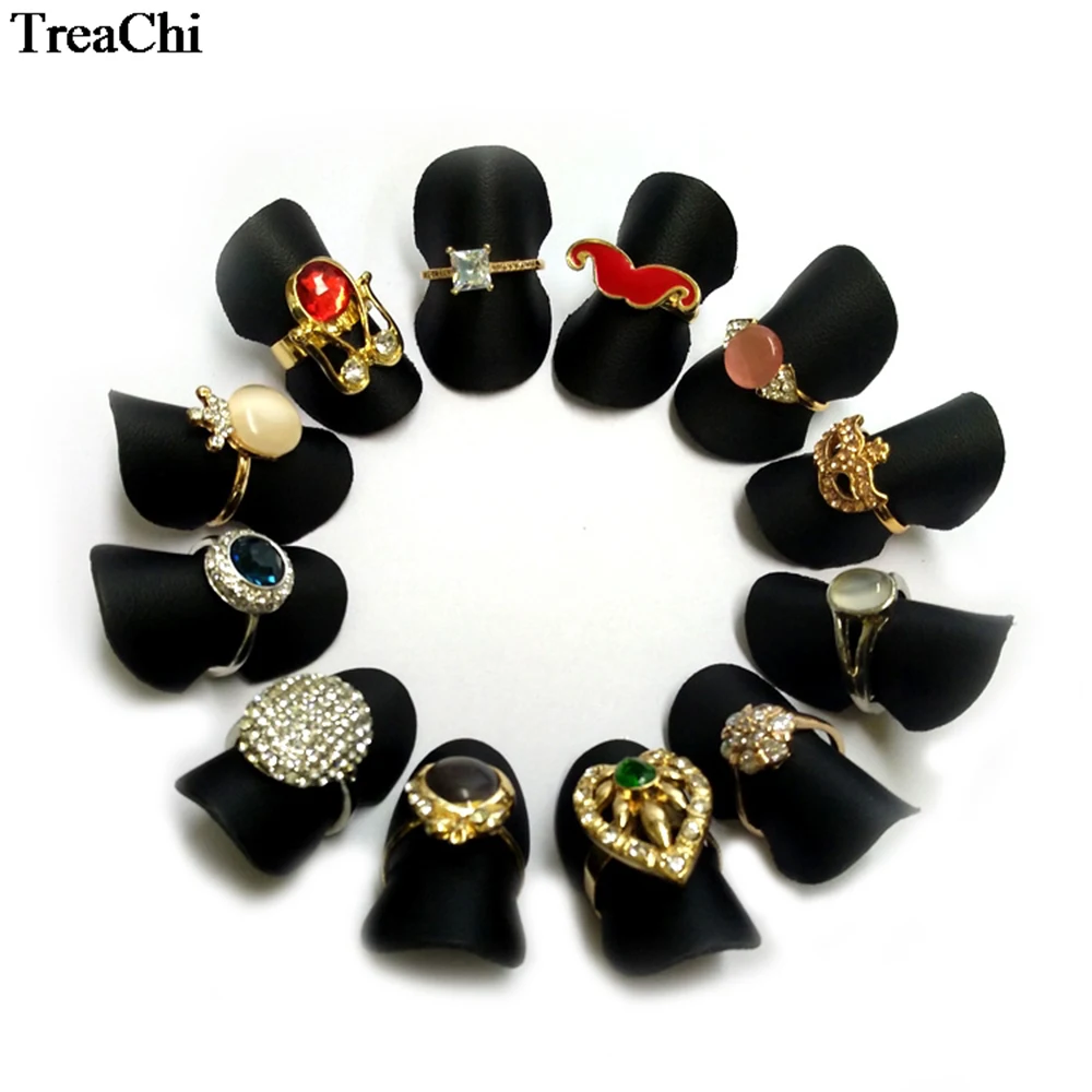 Новинка 25 шт. черный кожзаменитель Ювелирное кольцо держатель регулируемый 4 см