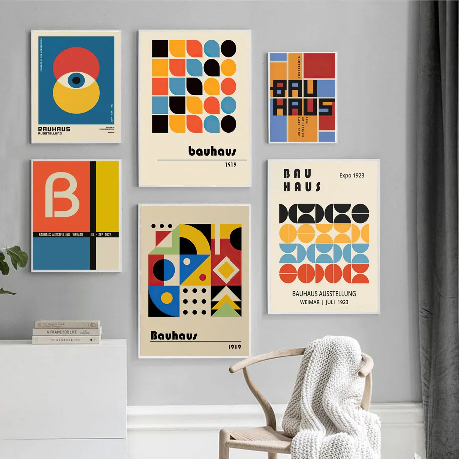 Bauhaus современная абстрактная Геометрическая линия цветной блок настенная живопись холст постеры и принты Декор для гостиной в скандинавском стиле - изображение