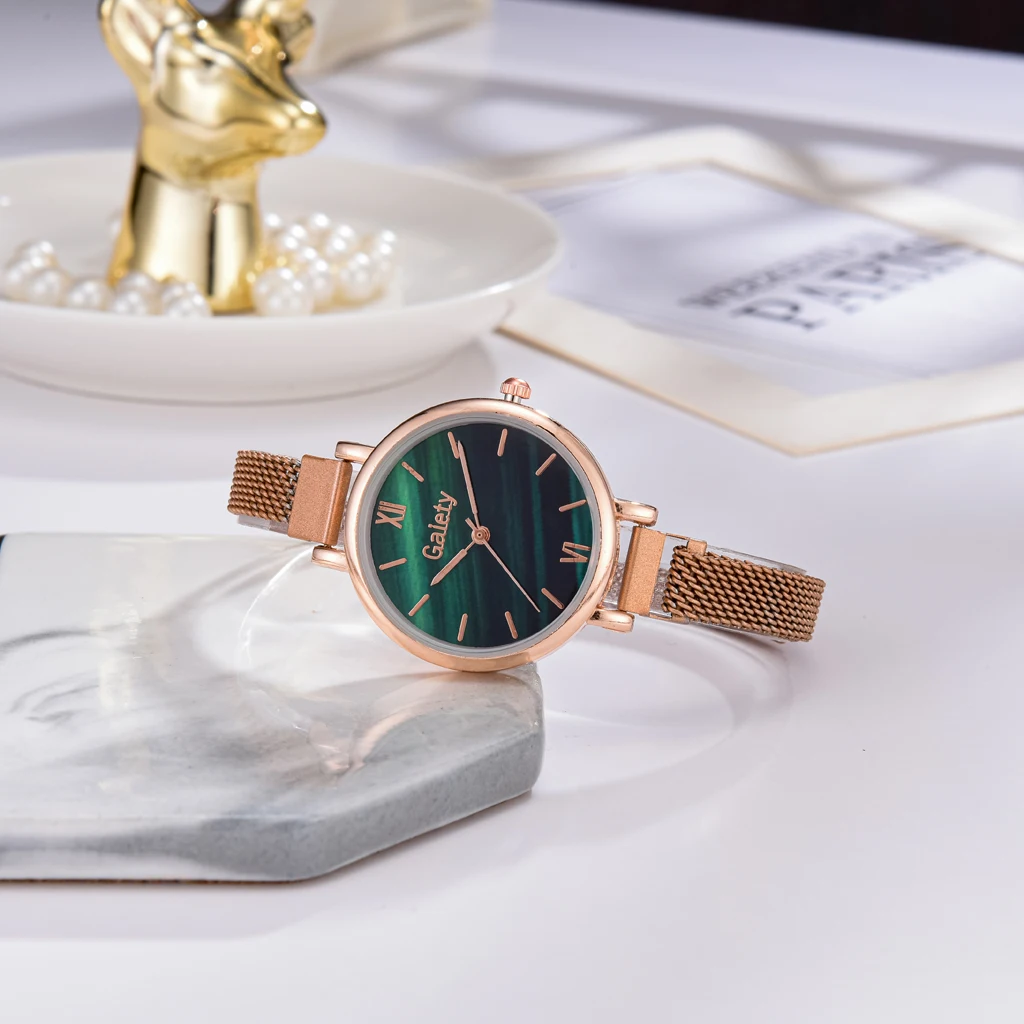 

Gaiety Brand Women Watches Fashion Magnetic Green Dial Ladies Quartz Watch Bracelet Set Simple Rose Gold Luxury Watch For Women