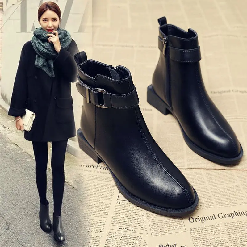 

Ботильоны женские черные из искусственной кожи, на шнуровке, с круглым носком, модные мотоциклетные ботинки на платформе, Осень-зима