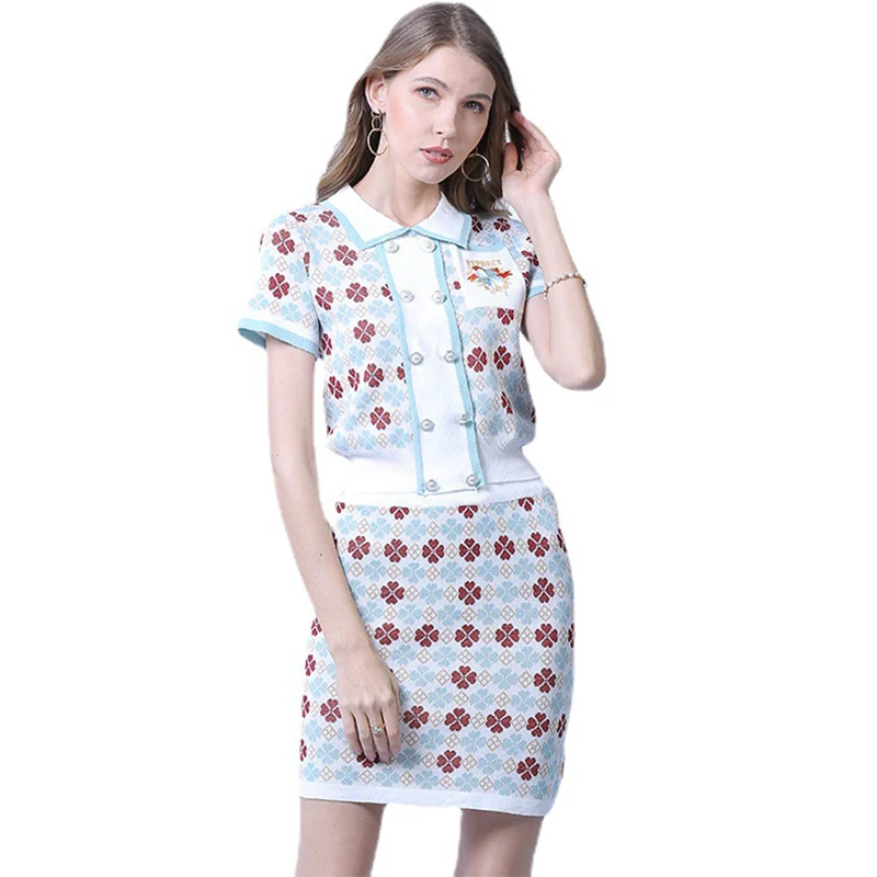 

2021 New Fashion Elegant Women's Dress Ladies Slim Knitted Geometric Straight Mini Shirt Dresses Turn-down Collar