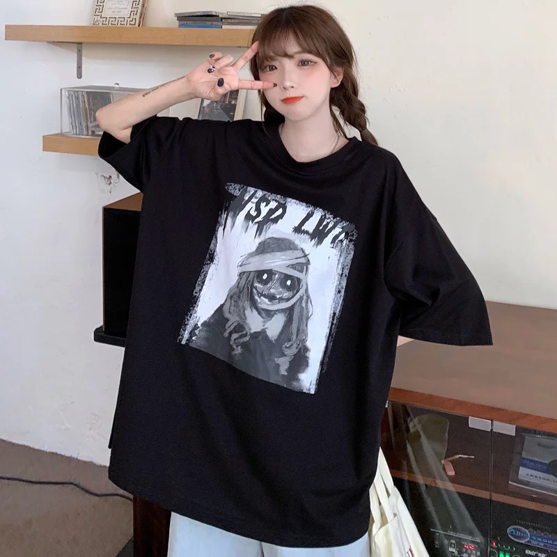 

Harajuku Style Oversize Loose Mid-Length Half Sleeve T-shirt Plus Size Tops Summer Clothes Korean Style Big Size Wear To Work