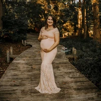 maternity dresses for photo shoot pregnant women photography props sexy off shoulders lace long maxi mermaid pregnancy dress