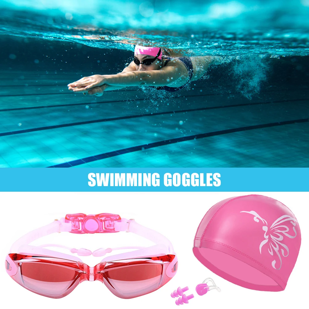 

Swim Goggles Waterproof Swimming Eyewear Unisex Waterproof Anti-fog Glasses Set Swimming Goggles with Earplugs Nose Clip