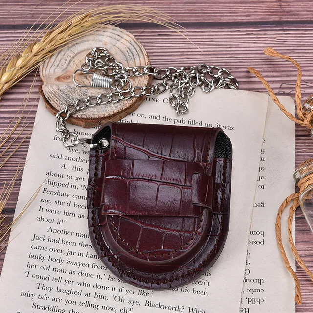 

1* brown vintage pu leather chain pocket watch holder storage case box pouch bag scatola orologi