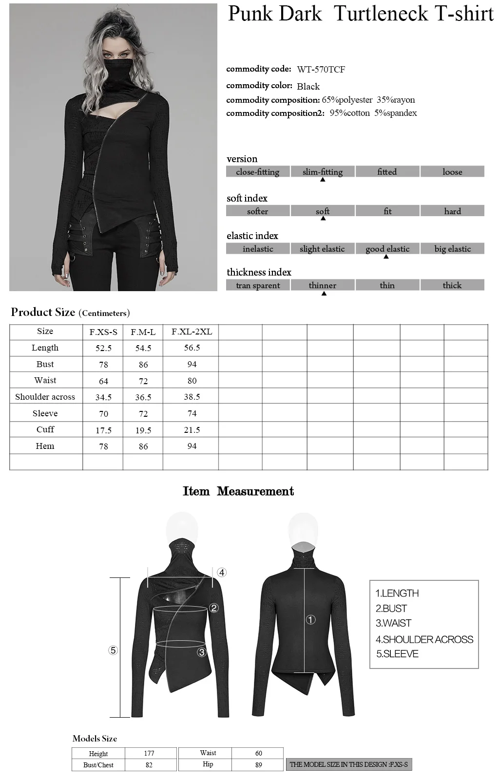 

Punk Rave Women Punk T-shirt Dark Turtleneck Irregular Zipper Decration Hollot Out Streetwear Hip Hop Personality T Shirt
