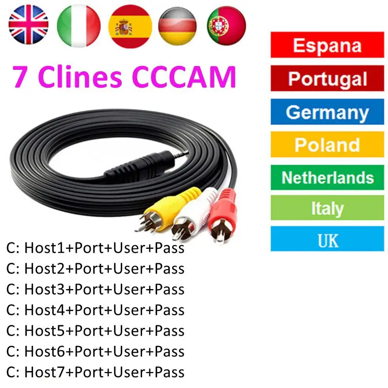 DVB-S2 CCcam 7 Cline 1 год Европа спутниковый ТВ приемник GTmedia V8 Nova Freesat V7 Clines Португалия сервера бесплатно CCcam 7 линия