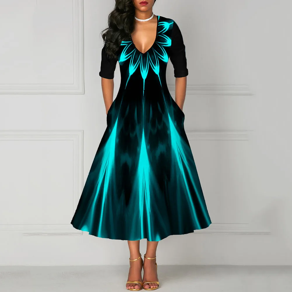 Женское винтажное платье с v образным вырезом вечерние платья в африканском