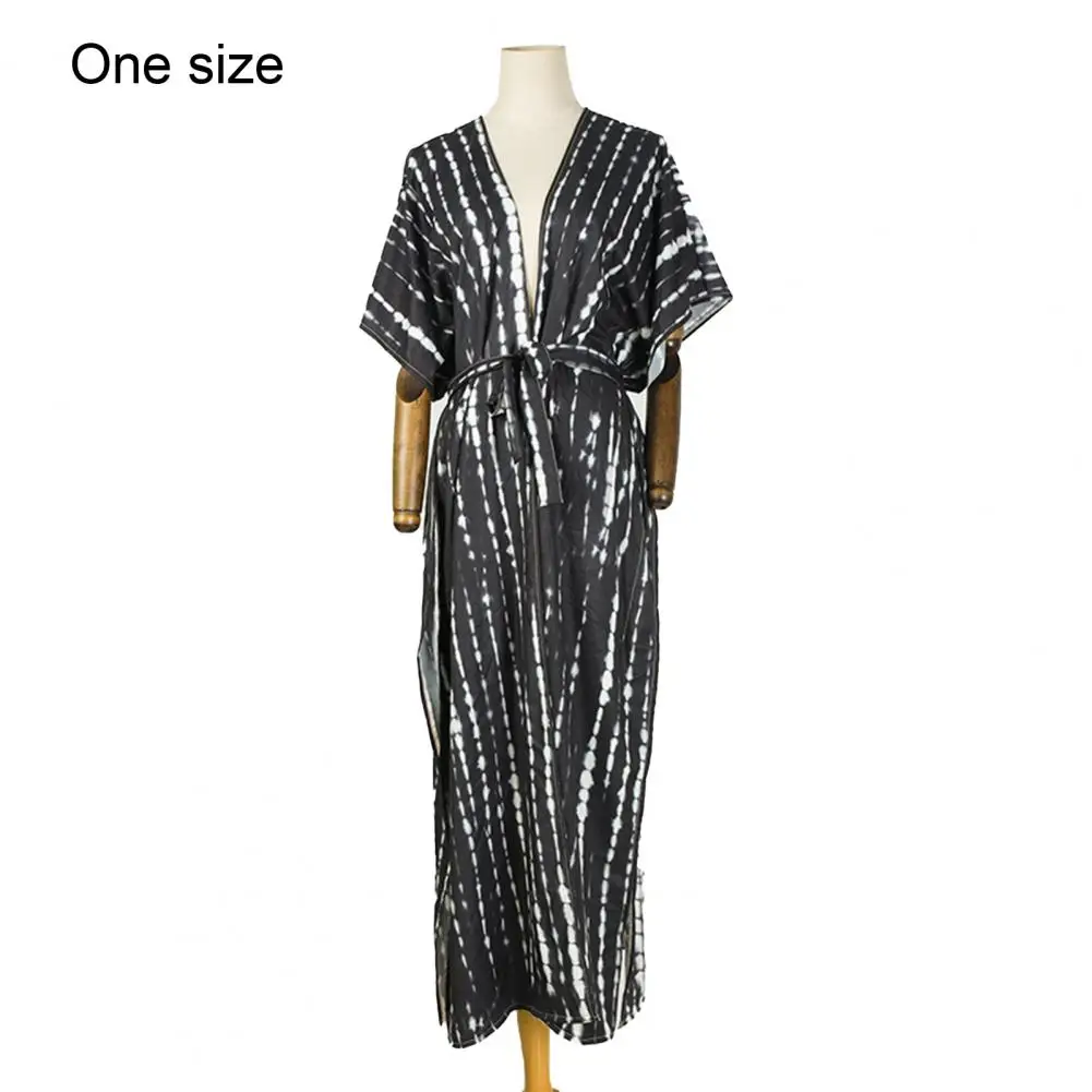 

2021 coat tie-dye bohemian striped swimsuit blouse ladies black white tie-dye summer long cardigan beach