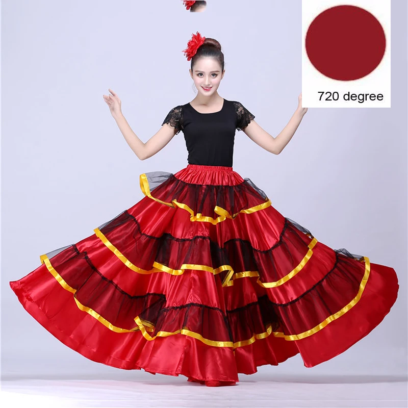 Style4 720 Цыганская женщина испанский Фламенко юбка полиэстер Атлас Гладкие большие качели карнавальные вечерние костюмы для Бальных Танцев Живота - Цвет: Style4 720