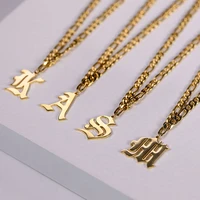 vintage initial letter necklace for women stainless steel pendant chain choker necklace old english goth emo jewelry gift