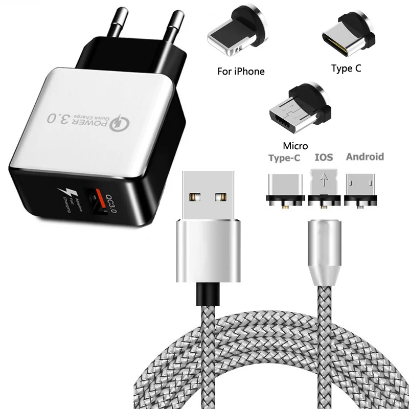 Магнитный кабель Type C с разъемом Micro USB для iPhone 11 Pro MAX Samsung S7 Edge S8 S9 S10 Plus S10E Быстрая