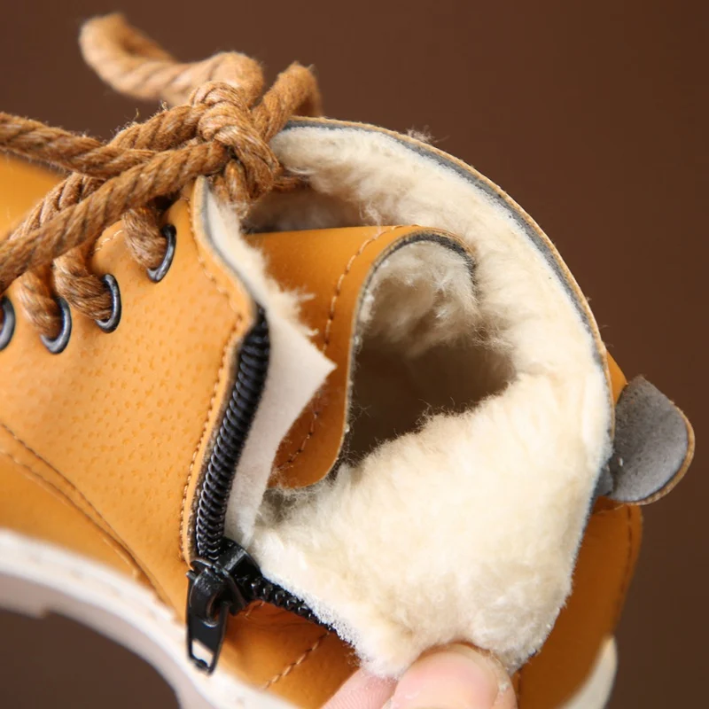 

Winter Children Casual Shoes Kids PU Leather Boots Girls Baby Boys Shoes Lace-Up Anti-slip Walking Shoe
