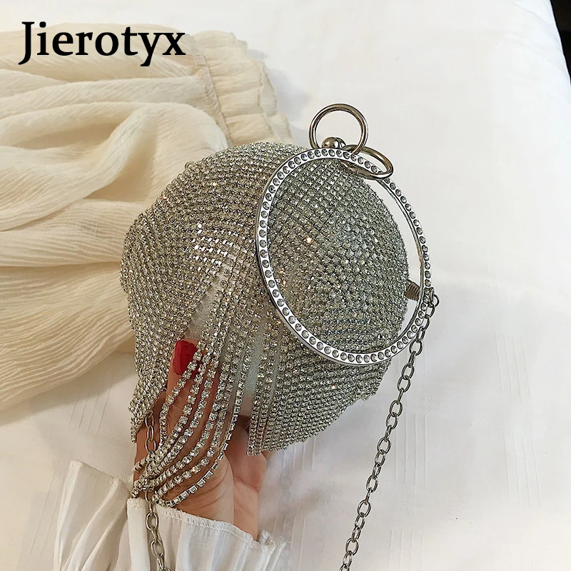 JIEROTYX круглые вечерние сумки женские Серебристые Стразы модная сумка с