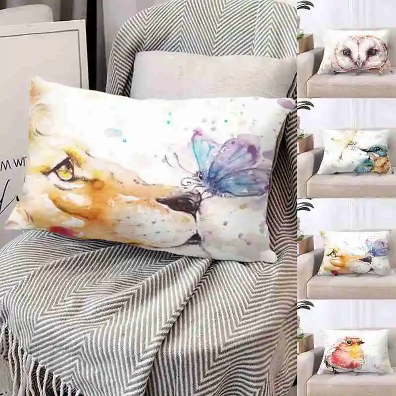 

Simple Cushion Rectangular Pillow Watercolor Owl For Living Sofa Soft Throw Pillows Decorations Accessories Home Room 30*50 cm