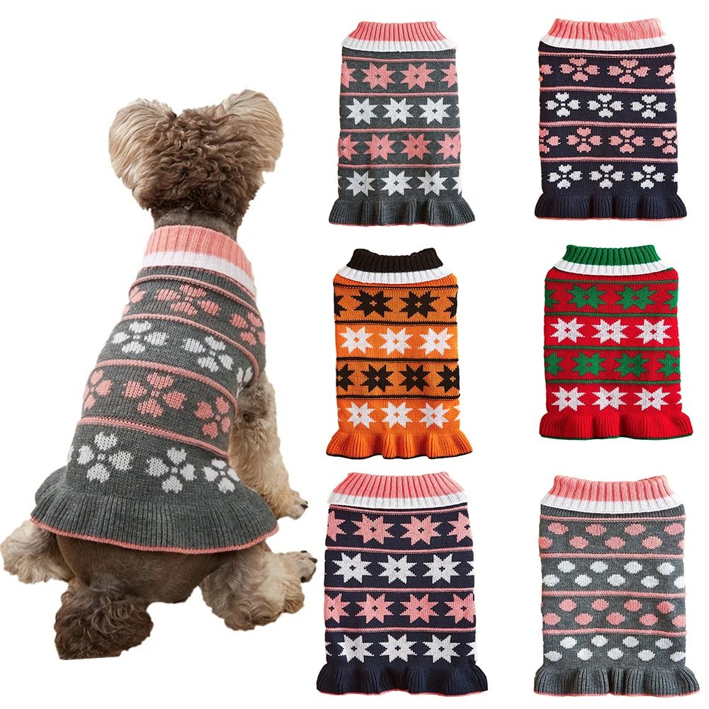 

Pet Dog Winter New Clothes High Neck Polka Dot Four-leaf Clover Sweater Coat Jacket Poodle Chihuahua Bichon Puppy Clothing