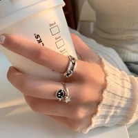 fmily minimalist 925 sterling silver personality star ring retro fashion all match smiley face jewelry for girlfriend gifts