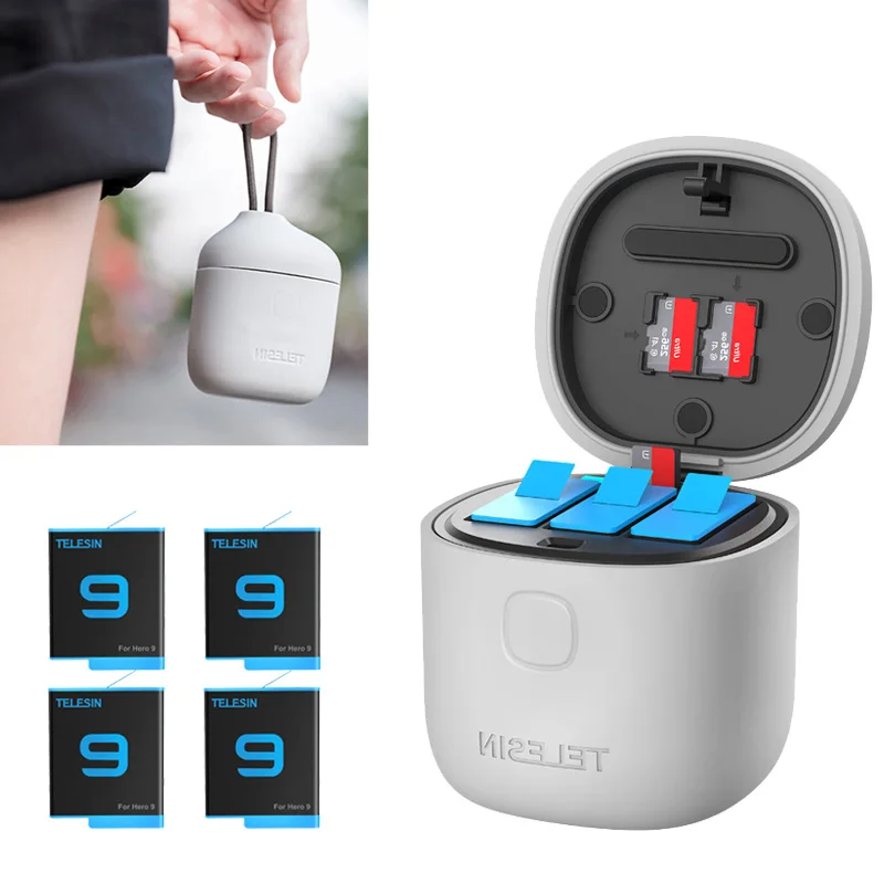 

Fast Charger For GoPro Hero 9 Black 1750mAh Li-ion Replaced Batteria 3 Slot Battery Storage Box Charging Case Camera Accessories