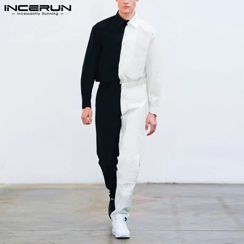 

Fashion Men Jumpsuits Patchwork Streetwear Lapel Joggers Long Sleeve Buttons Rompers Men Cargo Overalls Pants S-5XL INCERUN 7