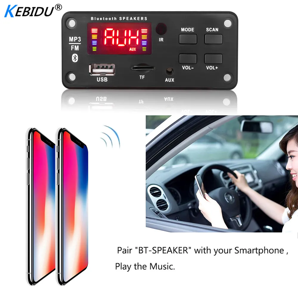 Kebidu беспроводной Bluetooth 5 0 декодер с цветным экраном 12 в MP3 WMA плата аудио модуль USB FM