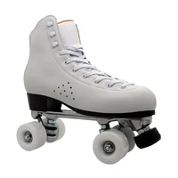 white cowhide leather quad skate unisex double line roller skate outdoor sport exercise retro 4 wheel patines skating shoes