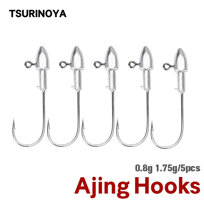 

TSURINOYA 0,8 г 1,75 утонченность AJING Jig Head крючки 5 шт. искусственная Мягкая приманка морской окунь крючок под червя Сверхлегкий Рыбалка Ajing стержень