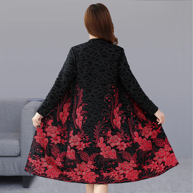 Женская Длинная Элегантная верхняя одежда с цветочной вышивкой женский