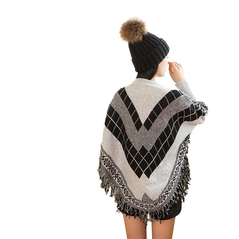 New Euro-American Winter and Autumn Knitted Cloak Shawl with Saussurea-like Cashmere Thermal |