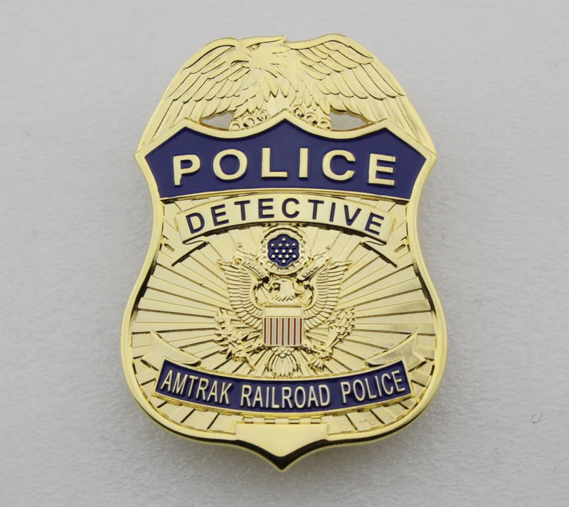 badge Американский полицейский сыщик AMTRAK железная дорога полицейский значок-булавка назад с зажимом для ремня кожаный держатель и ожерелье - Цвет: badge