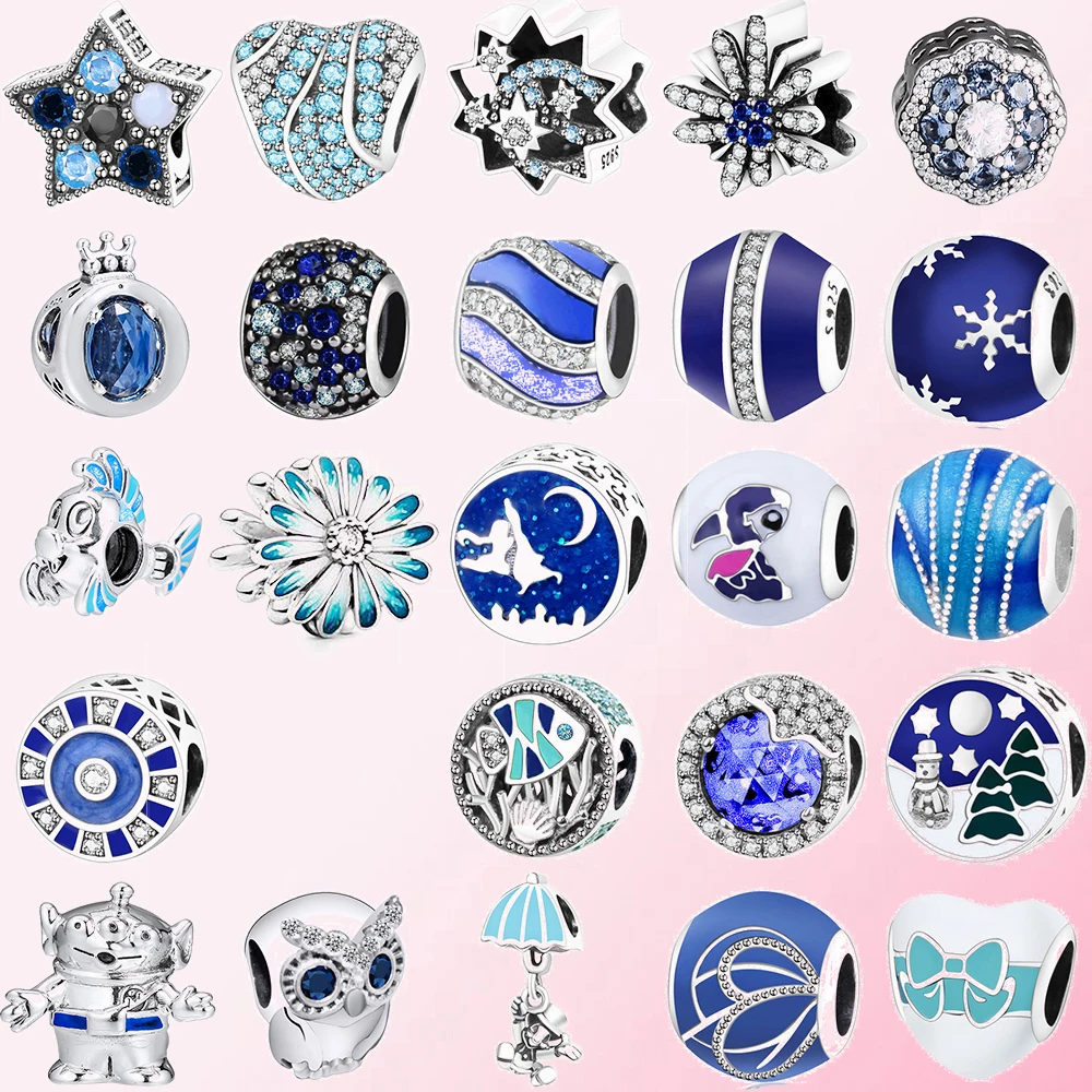 

2019 100% 925 Sterling Silver Classic Blue Butterfly Charm Beaded Bracelet DIY Accessories Beaded Free Shipping Wholesale