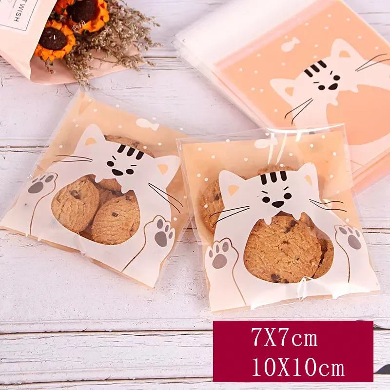 100 шт./лот пластиковые пакеты для упаковки печенья в виде кошачьей рыбы закусок