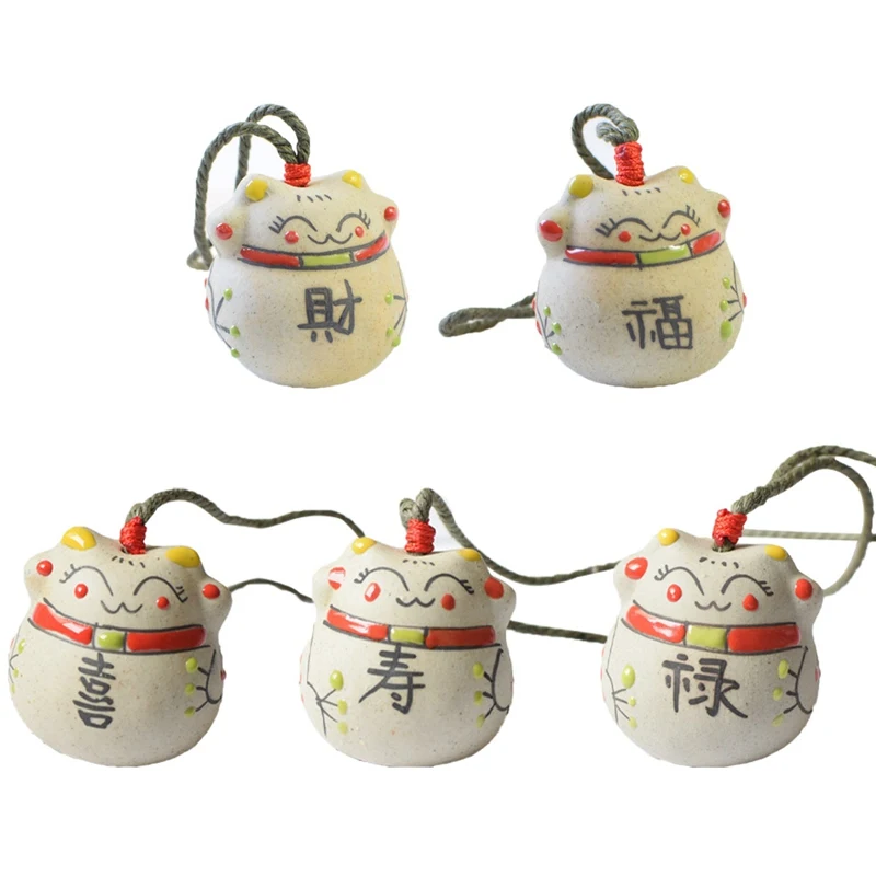 Мини-керамические ветряные колокольчики Lucky Cat, подвеска, украшение для автомобиля, подвесные фигурки феи, Миниатюрные Колокольчики с колокольчиком, домашний декор