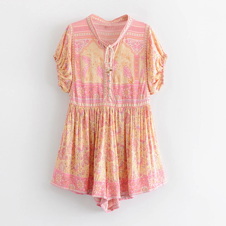 Женский комбинезон из искусственного шелка с коротким рукавом и цветочным