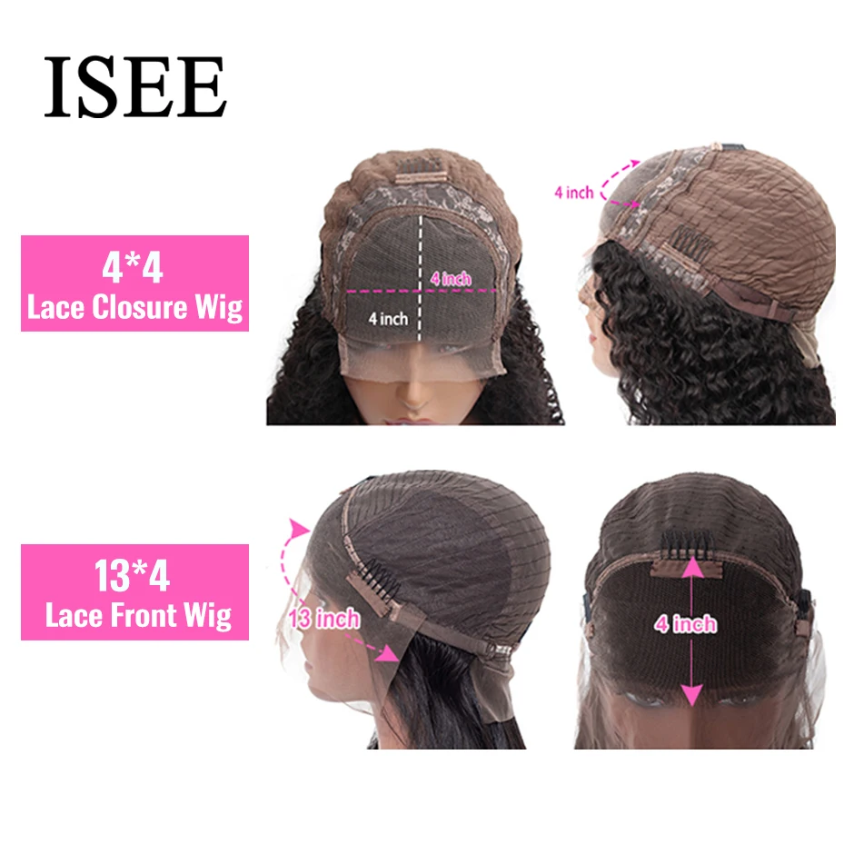 

ISEEHAIR Deep Wave Lace Front Wigs For Women Human Hair Wigs 4X4 Lace Closure Bob Wig Brazilian Deep Curly Lace Frontal Wig